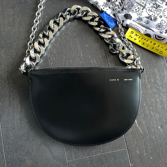 KARA black Starfruit Leather Chain Bag silver with dust bag shoulder bag - Picture 4 of 10